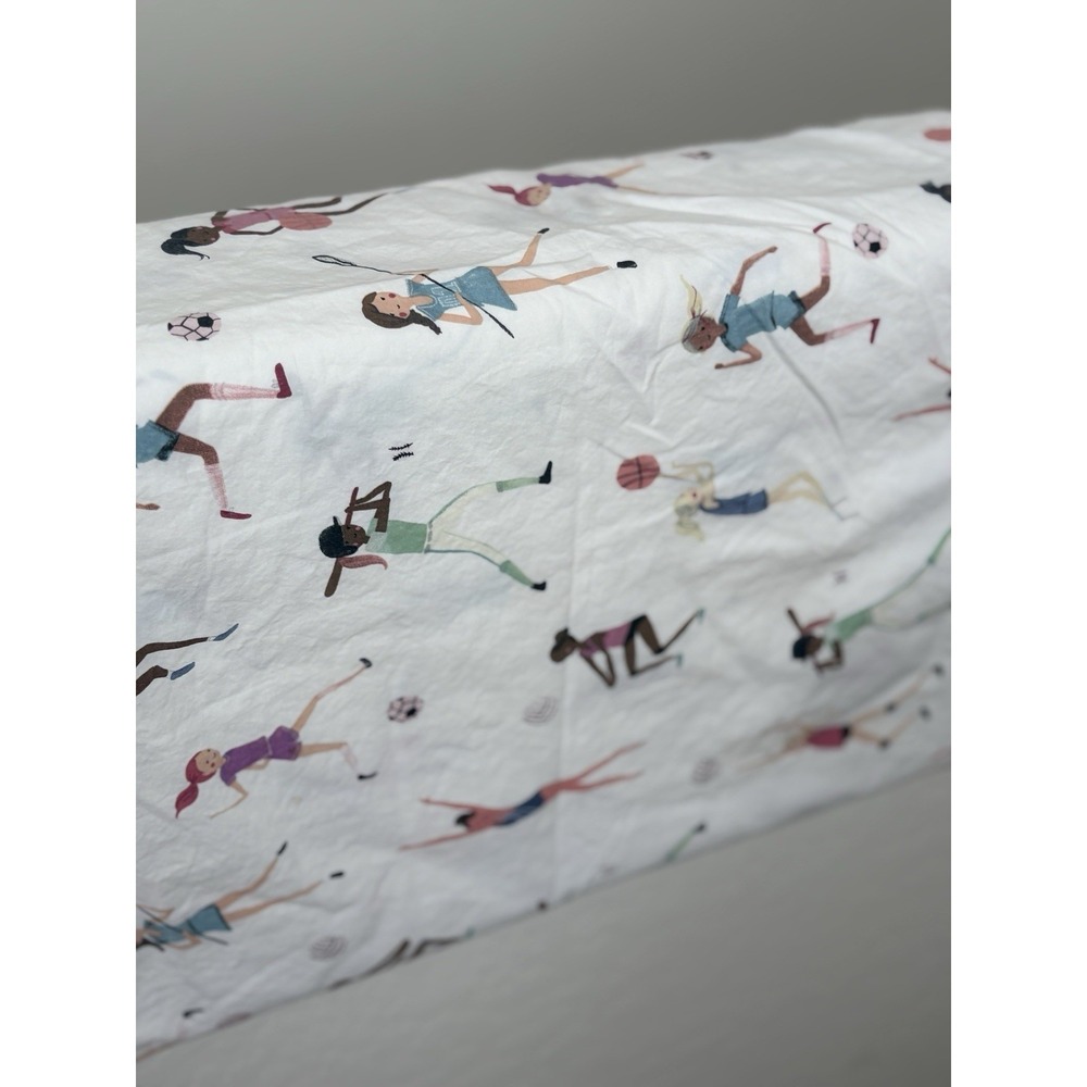 Pottery Barn Kids girls SPORTS   Print Set‎ of 2 Standard Pillow Cases Pink Blue
